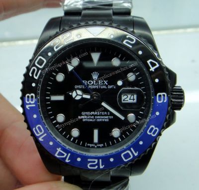 All Black Rolex Batman GMT Master II Watch Black Blue Ceramic Bezel